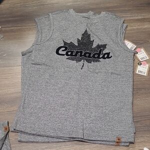 Canadiana NEW Grey 100% Cotton Sleveeless Unisex Tank Tops CANADA Maple Leaf NWT